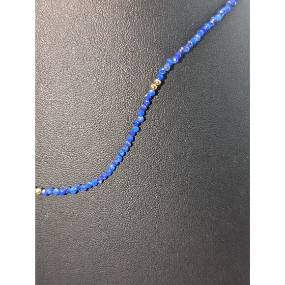 925 Sterling Vermeil 2mm Lapis Lazuli Gemstone Crystal & Goldtone Bead Necklace - Picture 3 of 6
